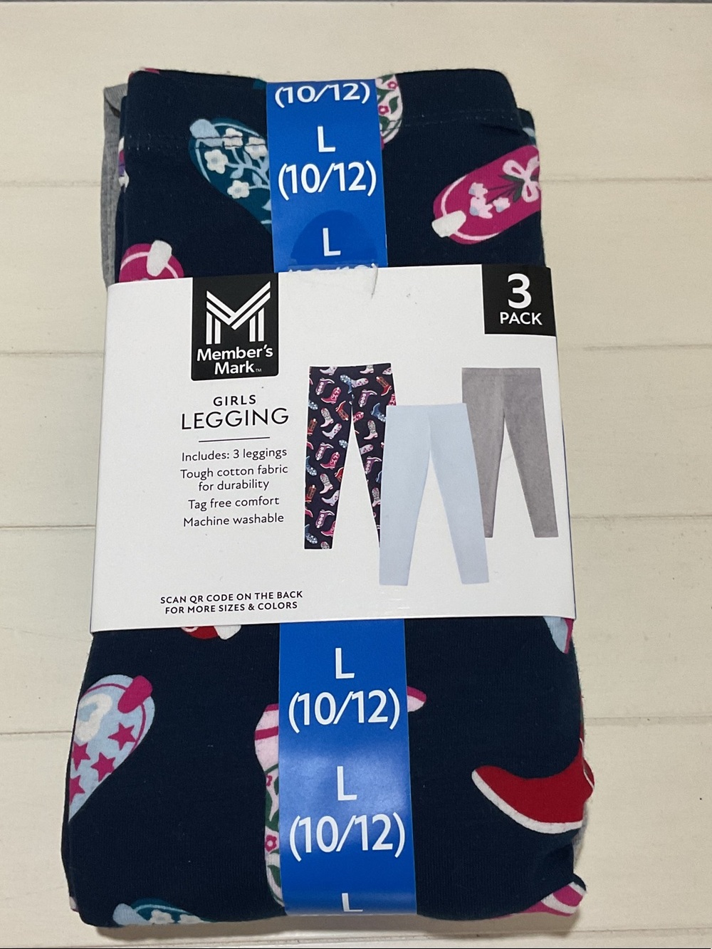 Member's Mark Girls' Navy and Print Leggings - 3 Pack